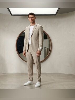 NIB H&M Men’s Slim Fit Linen-Blend Blazer - 38R - Light Beige Oatmeal - NWT